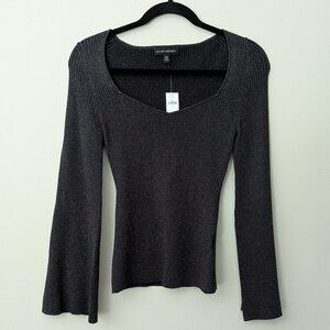 NWT Banana Republic Black Bell Sleeve Ribbed Shimmer Knit Top. Size XS